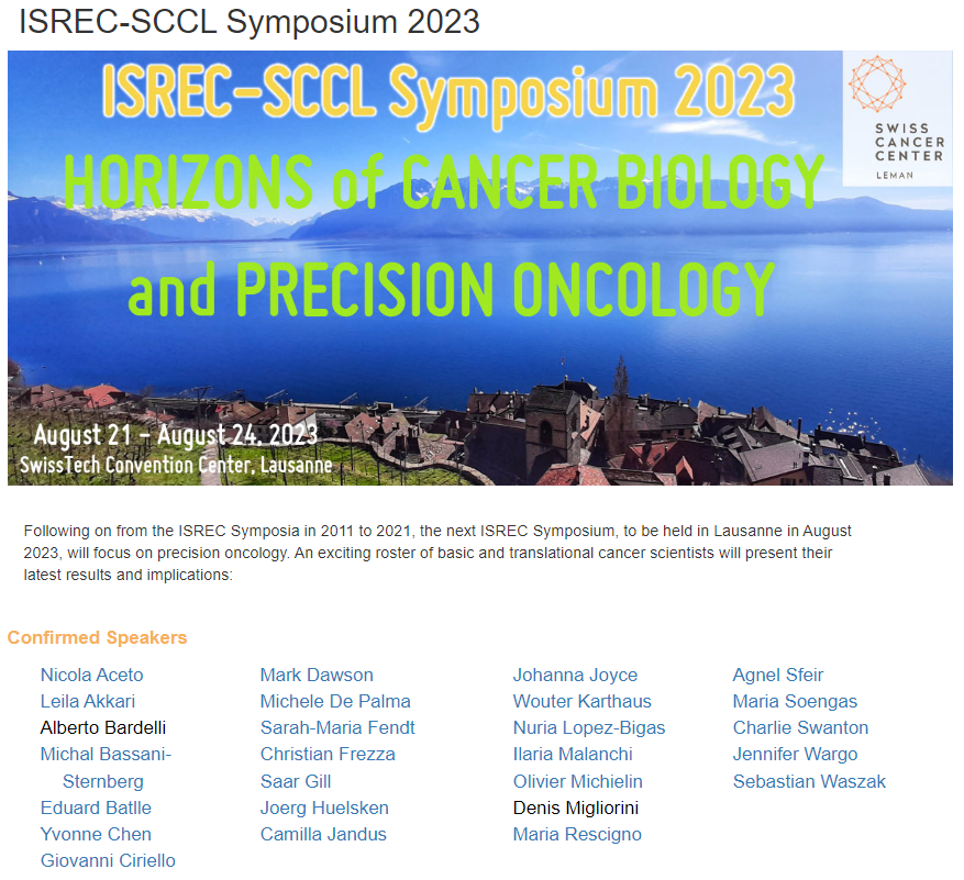 Join us for the ISREC-SCCL Symposium in Lausanne next week, cutting edge research will be presented covering the following topics: hallmarks of cancer, with a focus on tumor immunology and mechanism-guided therapies. @FondationIsrec @EPFL @unil @UNIGEnews isrec-symposium2023.epfl.ch