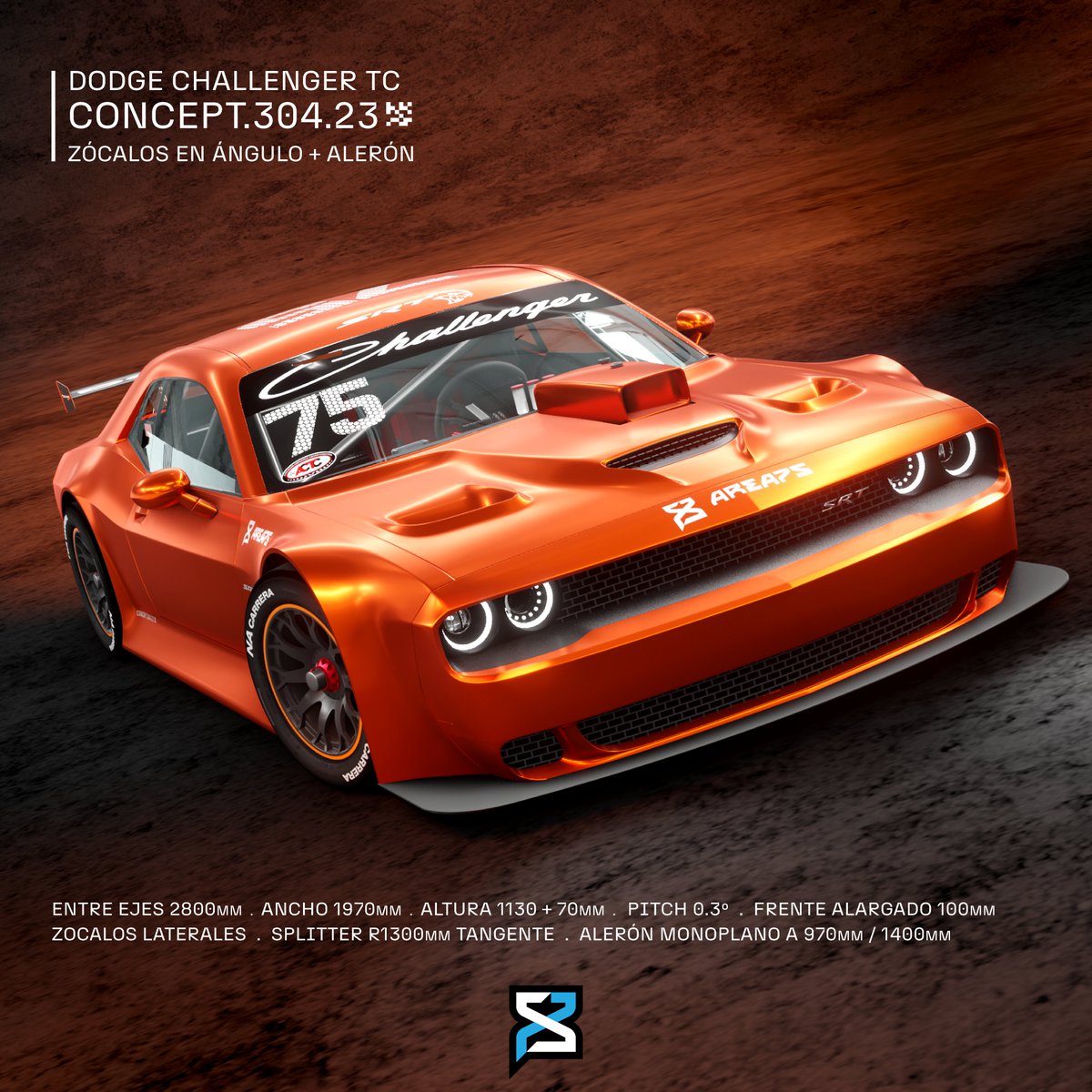 Hoy arrancamos temprano y les dejamos unas imagenes de nuestro concepto de Dodge Challenger de TC, que incorpora las últimas novedades que recibimos: zócalos en ángulo y los alerones traseros. Más tarde subieremos los Camaro y Mustang actualizados que ya se vieron anoche en P1.