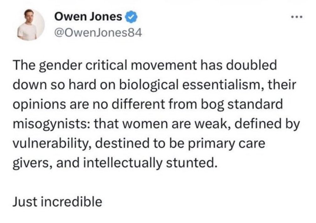 bencooper's tweet photo. If Owen Jones was walking in the Alaskan wilderness, he’d be vulnerable to bear attack.

He wouldn’t be *defined* by that vulnerability.  That’s not how definitions work. https://t.co/z4CFxJO5kE