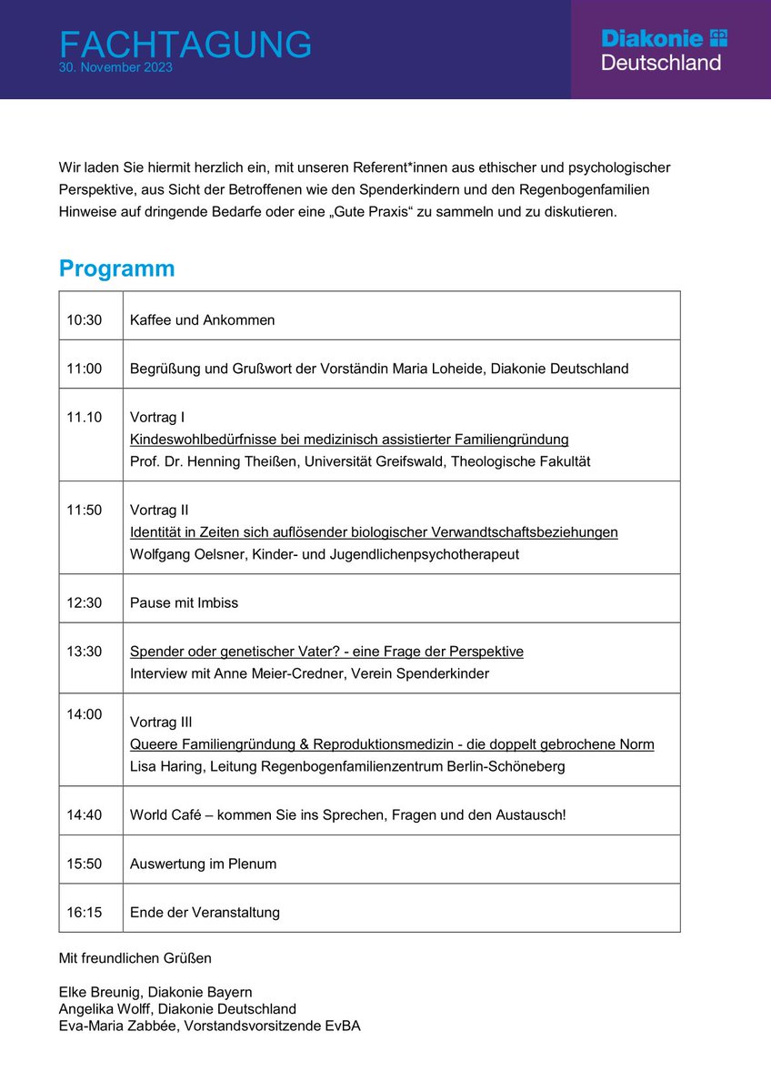 Spenderkinder_'s tweet photo. Fachtag: Das Kindeswohl in der Reproduktionsmedizin, 30. November 2023, Anmeldung bis 3. November, unter https://t.co/fxKC22kOkT
Nach Absenden der Anmeldung bitte Bestätigungsmail beachten, damit die Anmeldung verbindlich zählt. Die Teilnahme ist kostenfrei. #Reproduktionsmedizin https://t.co/w06k17Jbnw