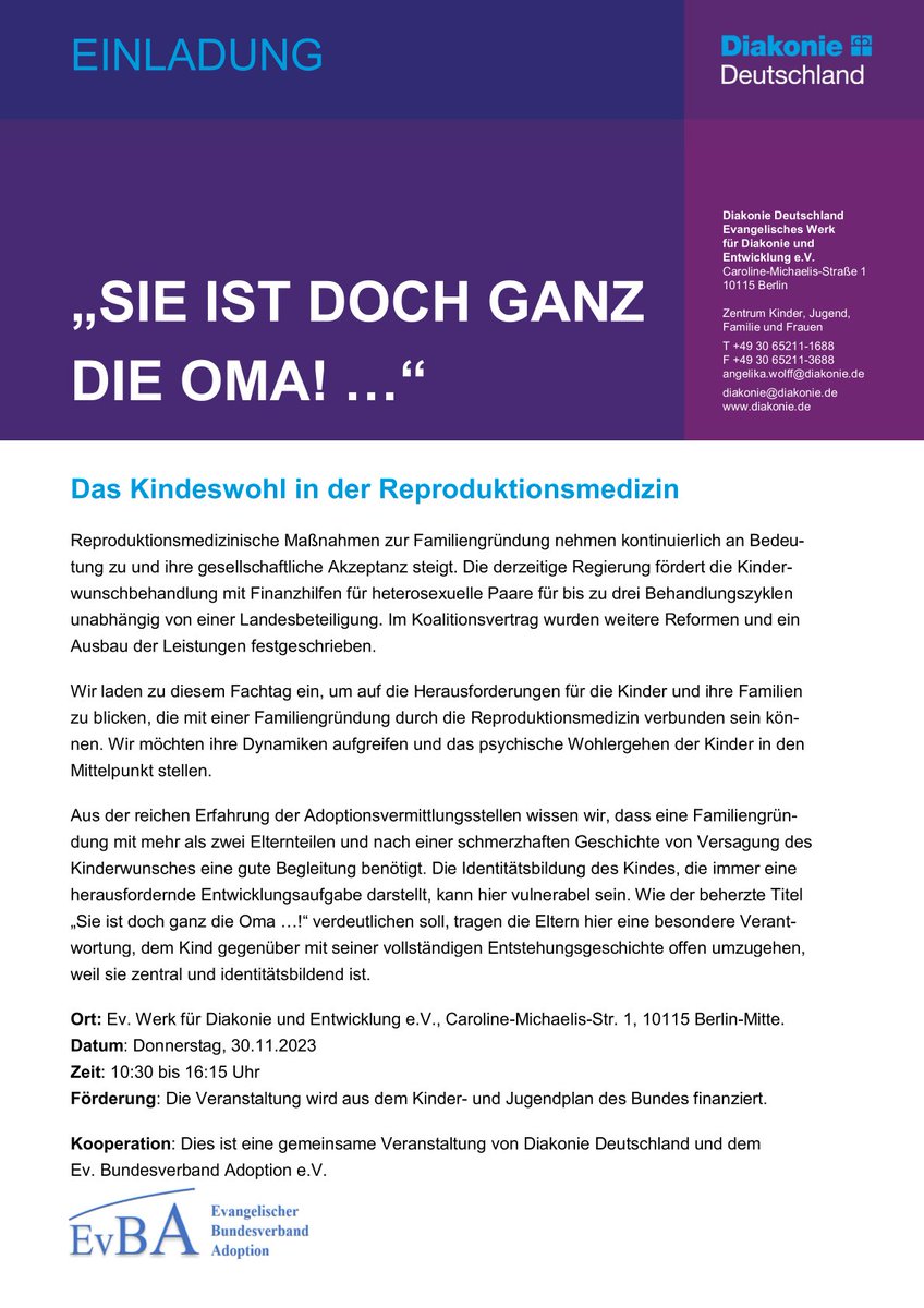 Spenderkinder_'s tweet photo. Fachtag: Das Kindeswohl in der Reproduktionsmedizin, 30. November 2023, Anmeldung bis 3. November, unter https://t.co/fxKC22kOkT
Nach Absenden der Anmeldung bitte Bestätigungsmail beachten, damit die Anmeldung verbindlich zählt. Die Teilnahme ist kostenfrei. #Reproduktionsmedizin https://t.co/w06k17Jbnw