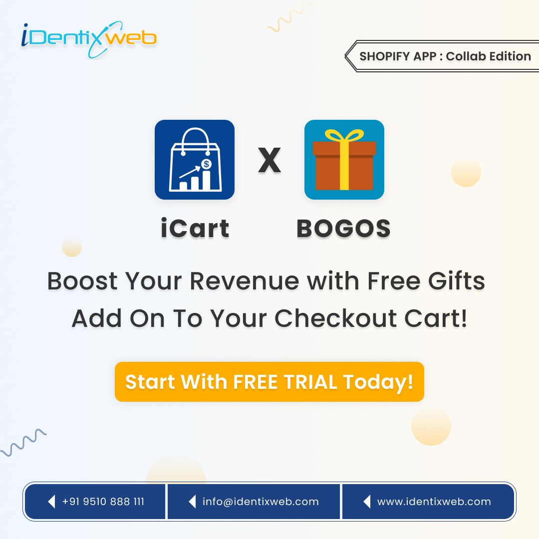 identixweb's tweet image. 🛍️ Unleash Ultimate Shopping Magic! 
Discover the Collab Edition of our Shopify app: iCart X BOGOS! 💥 Boost your revenue with FREE gifts added to your checkout cart. 🛒 

#appintegration #shopifyapp #icart #bogos #shopifystore #identixweb
