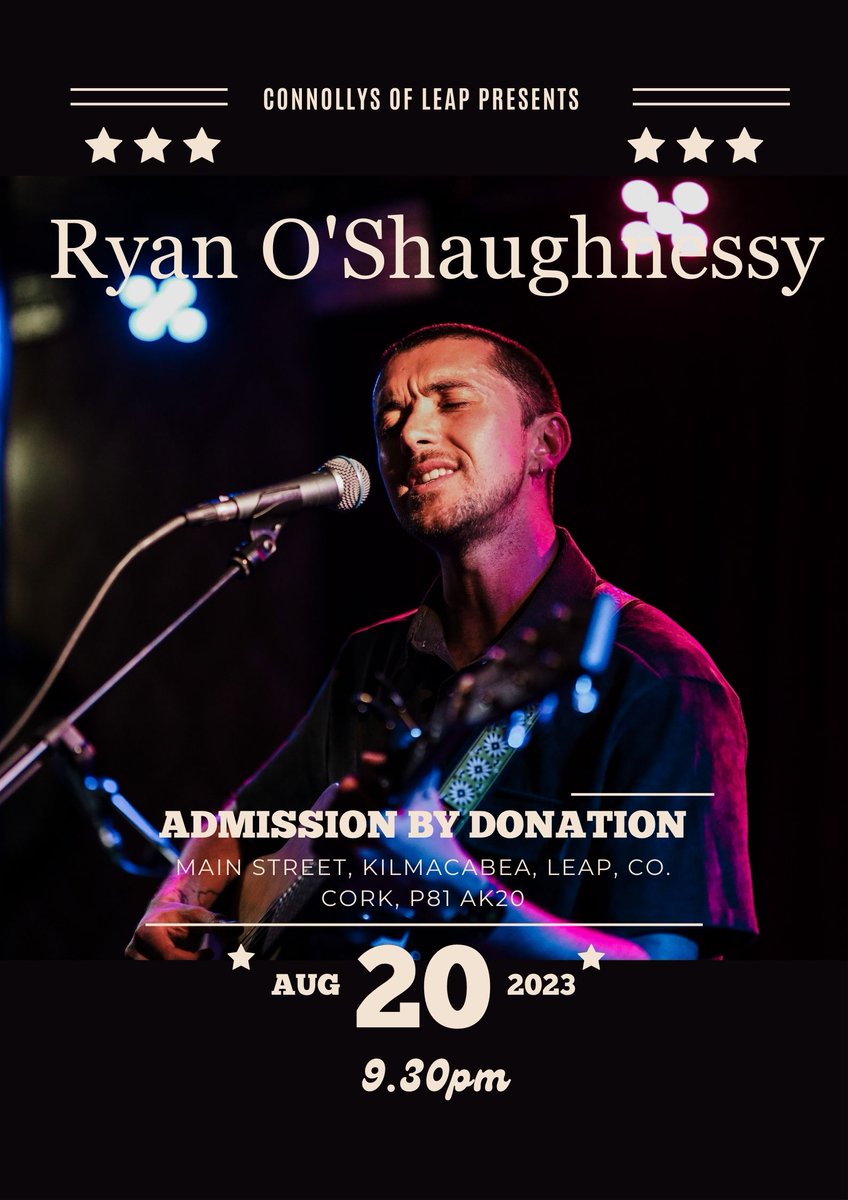 Ryan_Acoustic's tweet photo. This Sunday I'm playing one of my favourite venues in the country. The Iconic Connollys of leap are hosting a night of music, songs from 13 years of my career. Support by James Keegan 

It's a donation based show so no need for tickets, just come down and add to the atmosphere! https://t.co/uyC981M6zS