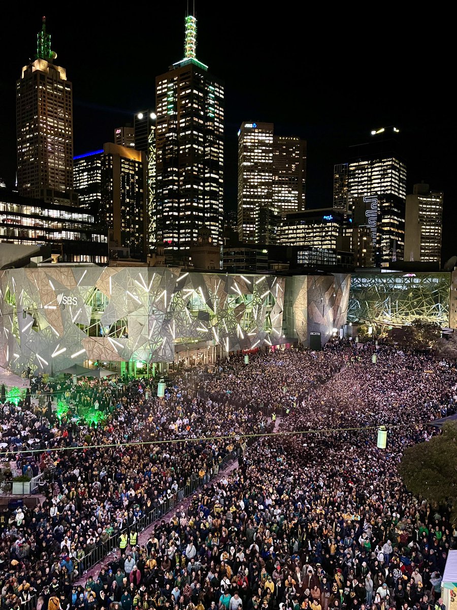 <a href="/Melbourne_vic1/">Melbourne, Australia</a> Fed square Wednesday the 16th of August 2023 where 64% of the population tuned in to watch the Matildas