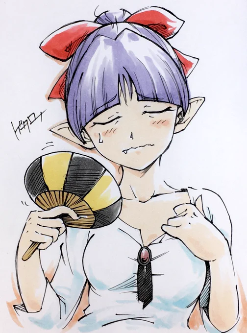 お久しぶりです忙しくてなかなか絵が描けないのもあるのですが私の絵を描く部屋にはクーラーが無くて暑すぎて描けませんww描きたいのはたくさんあるのに紙が手に張り付いたりと暑すぎて描く気が起きませんwwポストカードサイズは描きやすいので夏バテねこ姉さんを 