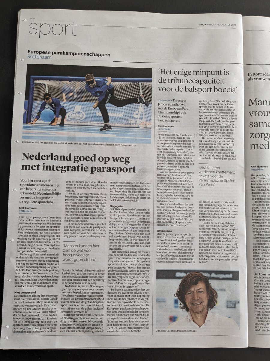 Interview in <a href="/trouw/">Trouw</a> met onze onderzoeker Caroline van Lindert. Natuurlijk <a href="/EuroParaChamps/">European Para Championships</a> <a href="/rotterdamahoy/">Rotterdam Ahoy</a> #sportonderzoek