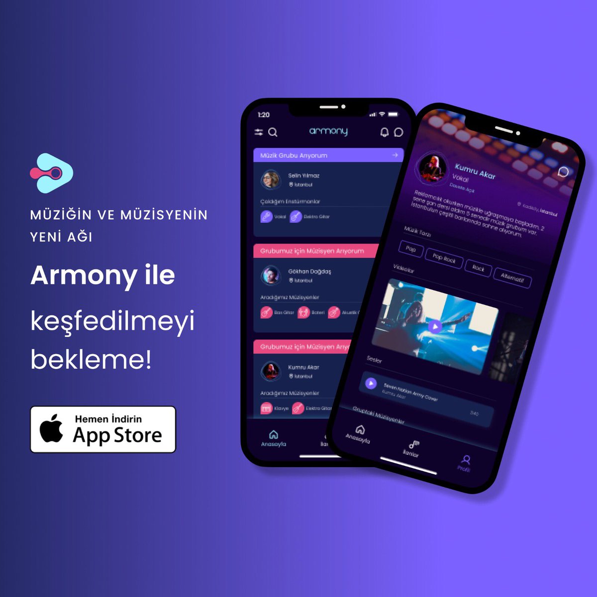 armonyapp's tweet photo. Armony App ile Müzik Grubu Kurabilir, Grubuna Müzisyen Bulabilir veya Diğer Müzisyenleri Keşfedebilirsin. 🥳 https://t.co/r0gDj0TawV