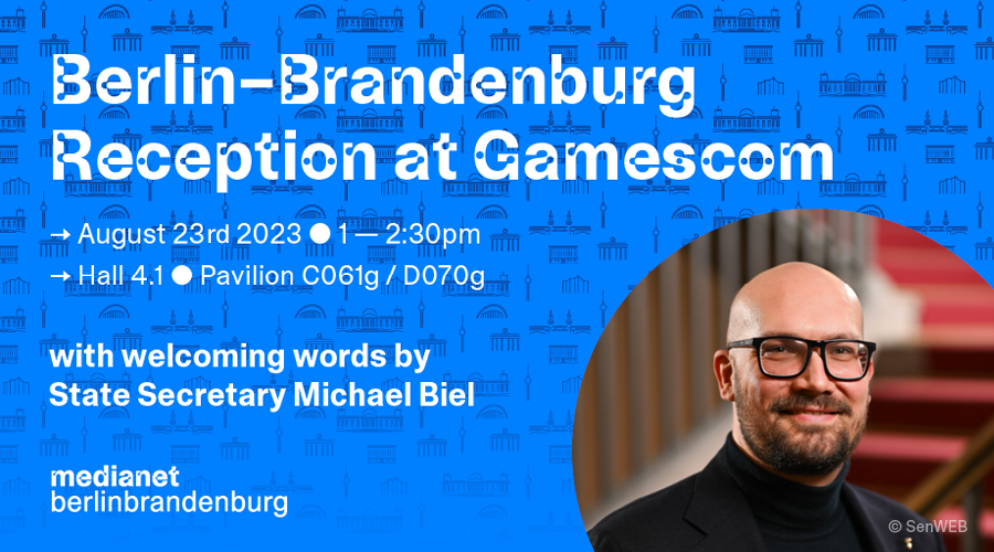 medianetbb's tweet photo. Vorfreude auf @gamescom! Besucht unseren Berlin-Brandenburg Stand, vernetzt euch und trefft unsere Mitaussteller. Empfang mit Staatssekretär Michael Biel, @djane0815 &amp; Sofia Saa @if_deutschland. 📢Am 23. August von 13:00-14:30 Uhr, Halle 4.1, Stand C061g/D070g. @SenWiEnBe https://t.co/cbYAg312Il