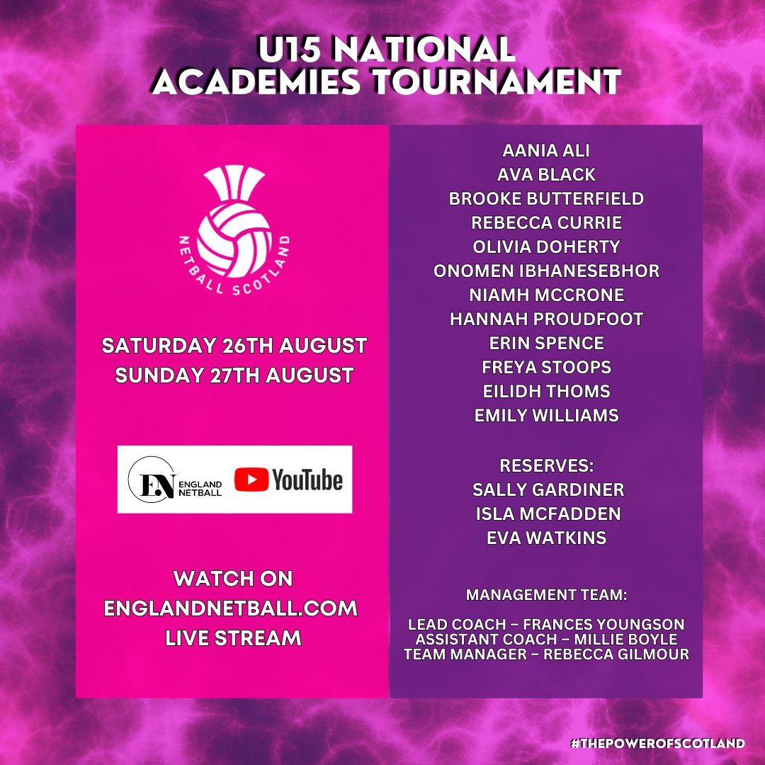 NetballScotland's tweet image. Congratulations to the athletes who have been selected to travel down next weekend to England Netball&apos;s U15 National Academies Tournament 🙌

Good luck to all of our athletes and management who are taking part 🏴󠁧󠁢󠁳󠁣󠁴󠁿 

#ThePowerOfScotland