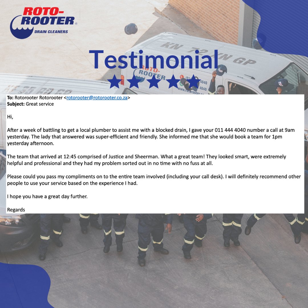 Customer Spotlight: Hear It Directly from Our Happy Customer! 🌟🗣️

#RotoRooterSA #CustomerTestimonial #HappyCustomers #SatisfiedClients #TopNotchService #PromptResponse #ProfessionalTeam #EffectiveSolutions #TrustworthyName #MakingADifference