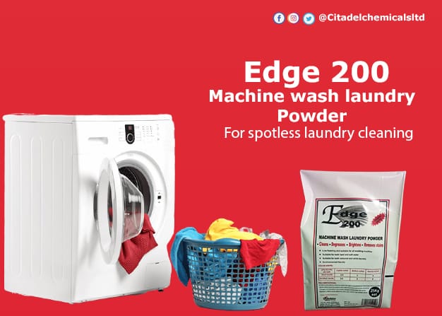 CitadelChem's tweet photo. Removes tough dirt on your clothes and brightens them. Edge 200 is purposefully made for machine wash.Mixes well with both hard and soft water. 5kgs @1300 and 20kgs @4500
 #CourtHelicopterReports #Mandago  Mwembe Tayari Shosh Talanta Hela #AbabuNaKazi Noordin Haji #APIFestivalKE https://t.co/spRdGY8FpO