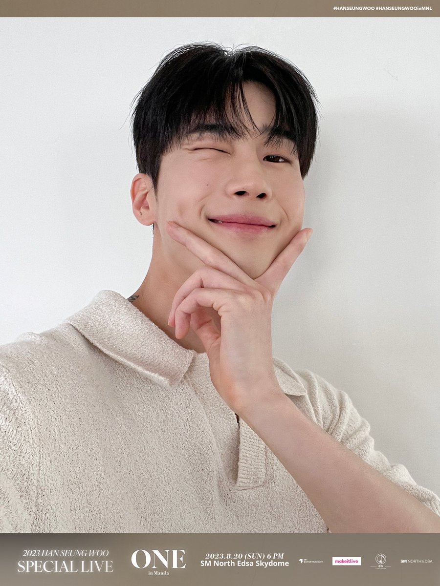 [#HANSEUNGWOOinMNL] D-2! Only a few days away and Seungwoo can’t wait to meet you, HAN_A! Dive Into a fun time with Han Seung Woo during his special live!

⏰ August 20, 2023, Show starts at 6:00 PM
📍SM North Edsa Skydome
✨ Get your tickets at makeitlive.asia