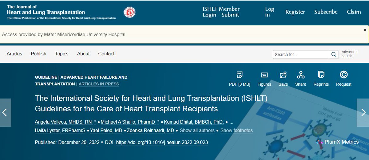 The ISHLT Guidelines for the Care of Heart Transplant Recipients summarizes the comprehensive care these patients require after their transplant. jhltonline.org/article/S1053-… @ISHLT @maternursing @Irishheart_ie #MaterTransplant