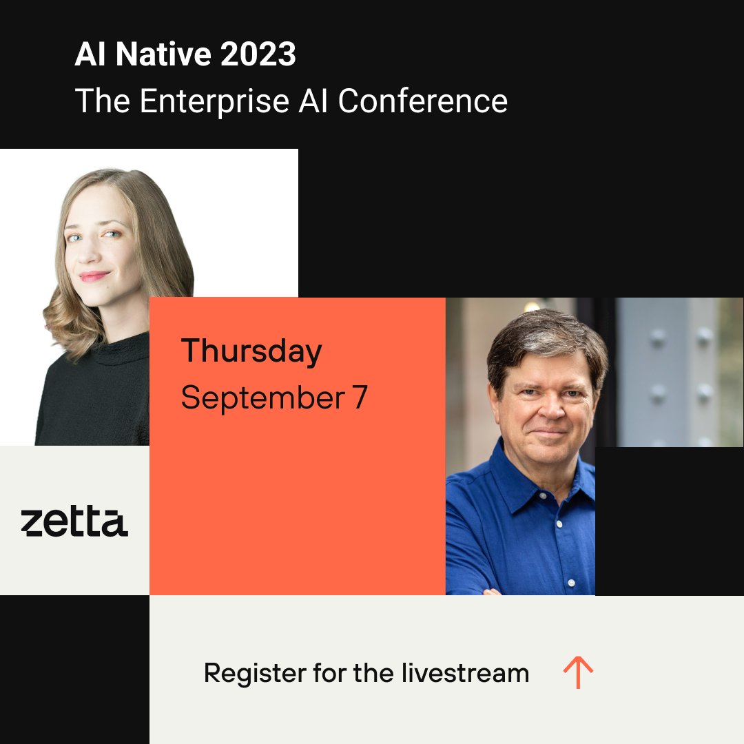 Cassie Kozyrkov (@decisionleader) on Twitter photo Anyone want to join me and Yann LeCun <a href="/ylecun/">Yann LeCun</a> for a conference next month? I'll be speaking on the Secret to AI Innovation.
It's in NYC on 9/7: @Zettaventures' enterprise AI conference — AI Native
If you'd like to be there virtually, here's the registration link to watch the Anyone want to join me and Yann LeCun <a href="/ylecun/">Yann LeCun</a> for a conference next month? I'll be speaking on the Secret to AI Innovation.
It's in NYC on 9/7: @Zettaventures' enterprise AI conference — AI Native
If you'd like to be there virtually, here's the registration link to watch the
