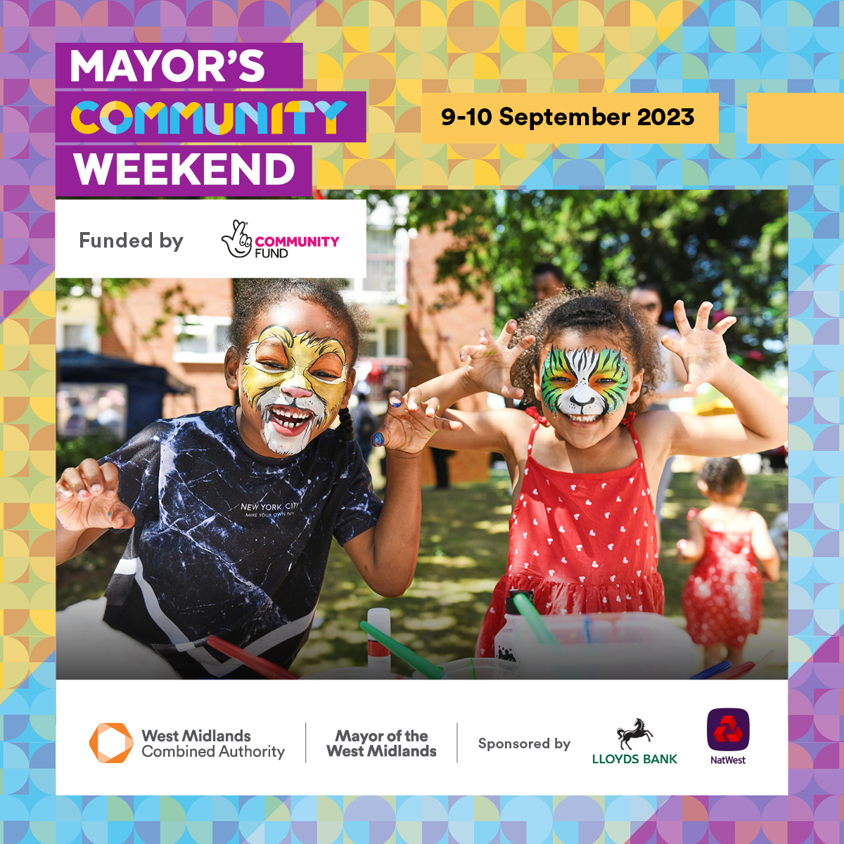 The Mayor's Community Weekend is back! On 9 and 10 September, join us for a weekend of celebration and community building.

Check out events happening in your area: orlo.uk/JZFbI

Funded by <a href="/TNLComFund/">The National Lottery Community Fund</a>
Sponsored by <a href="/LloydsBank/">Lloyds</a> and <a href="/NatWestGroup/">NatWest Group</a> 

#WMCommunity2023