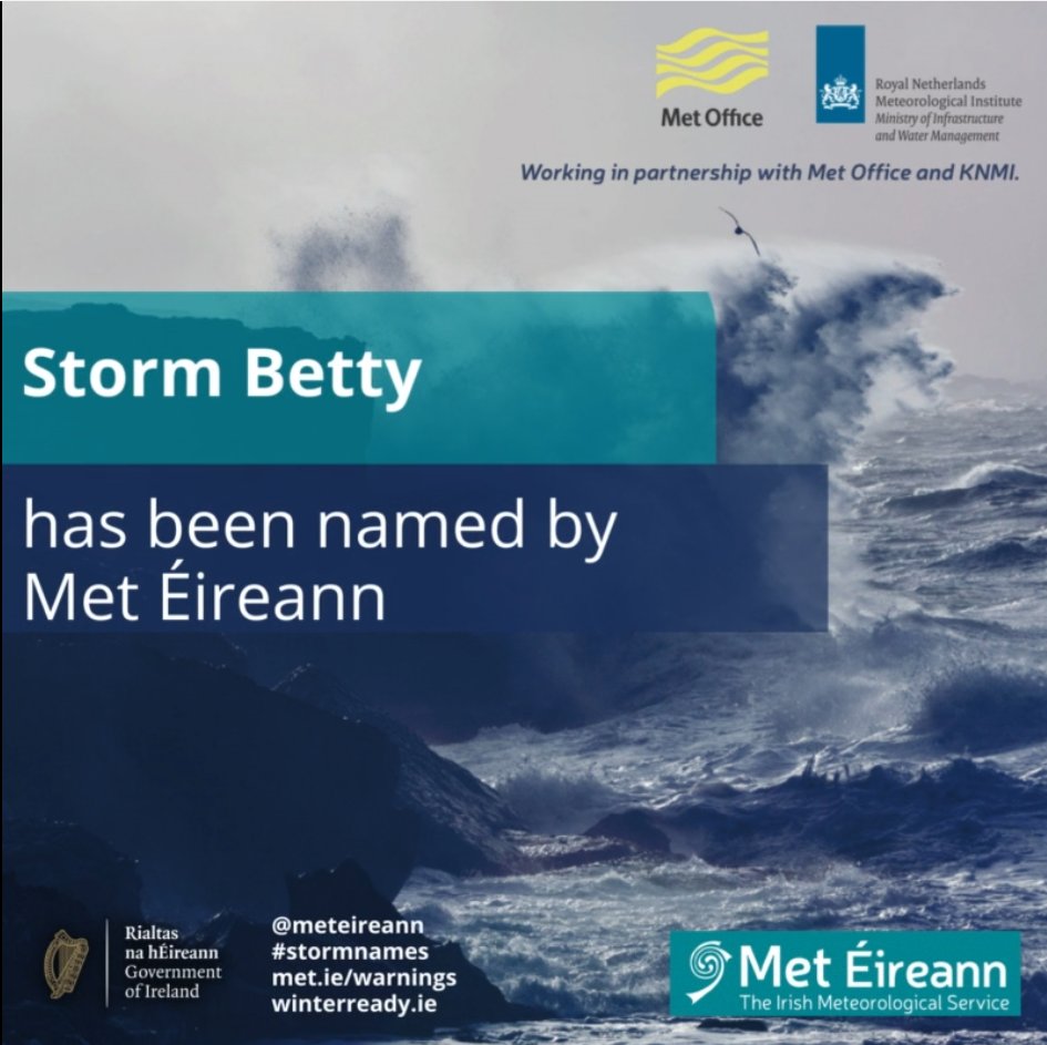Met Éireann have named #StormBetty 

This is the second named storm of this August and is likely to bring very strong winds , and some heavy  downpours 🌬️⛈️⤵️

met.ie/warnings/today