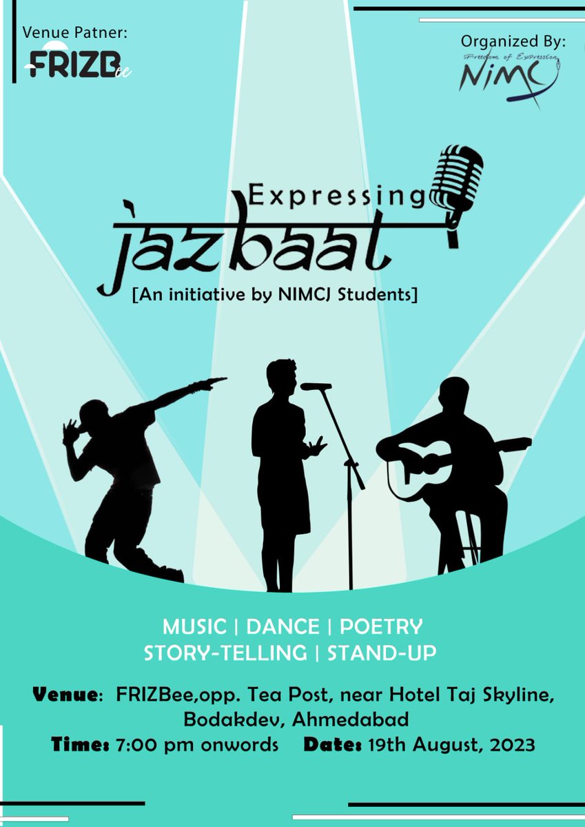 NimcjOfficial's tweet image. 📷 Introducing #Expressing #Jazbaat! 📷 Initiated by #NIMCJ #Students, It's a platform that encourages #selfexpression, #creativity, and #connection for all individuals with a #creativespirit. We invite you to join us on August 19th, 2023, starting from 7 PM onwards.
