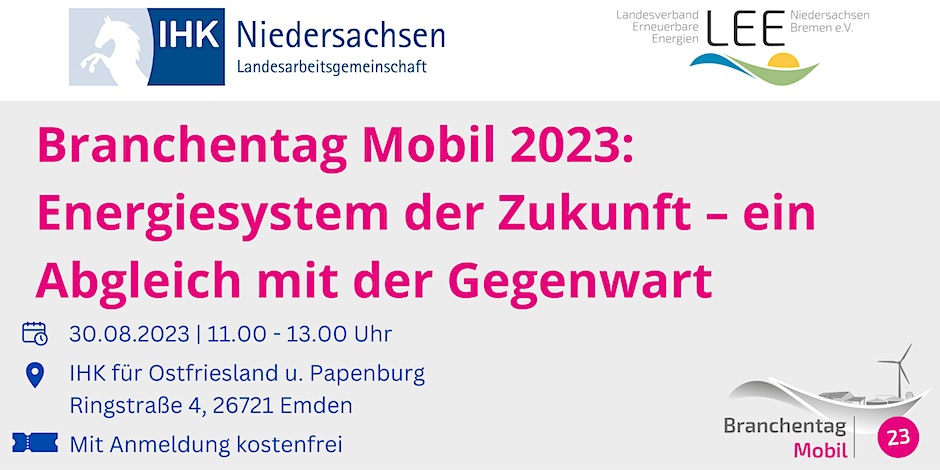 Melden Sie sich jetzt zu unserem Branchentag mobil an, den wir am 30. August gemeinsam mit der IHKN in Emden durchführen: bit.ly/3YVpYbf