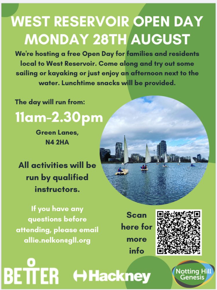 Great chance to try out everything on offer at West Reservoir for FREE. Or just sit and enjoy the view. ⁦@WDCOResidents⁩ ⁦⁦@Friends_wd2019⁩ ⁦@Woodberryaid⁩ ⁦@WoodberryDown_⁩