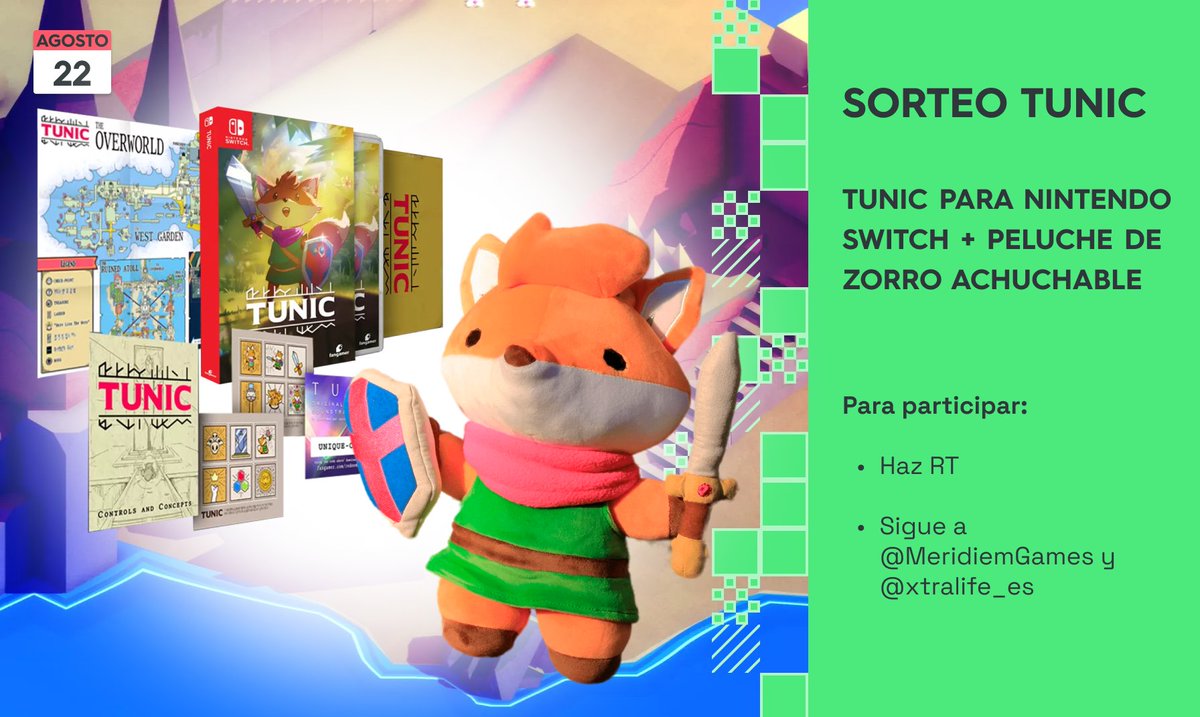 xtralife_es's tweet image. ¡Nos ha gustado tanto el juegazo de #Tunic que llega un #SORTEO chulísimo con @MeridiemGames!🦊

Participa en este sorteo de #TUNIC para #NintendoSwitch con un peluche de zorro achuchable🥰

Para participar:

🔁Haz RT
➡️Sigue a @MeridiemGames y @xtralife_es

Hasta 22/08📅

Suerte