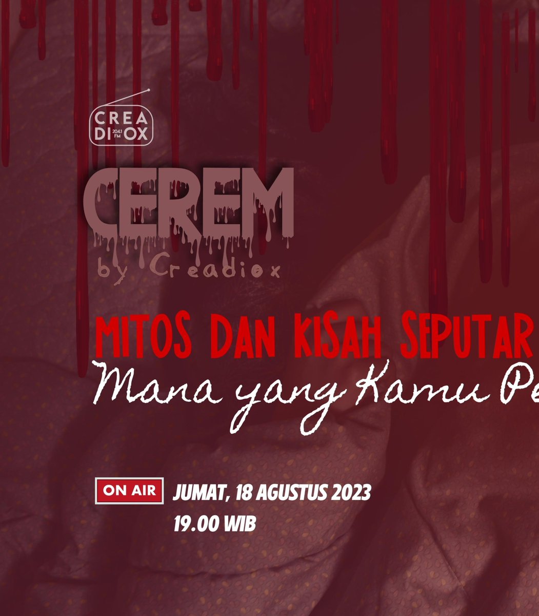 creadioxFM's tweet photo. ㅤ
ㅤ
 ️️
ㅤㅤㅤㅤㅤ𝐂𝐄𝐑𝐄𝐌:
ㅤㅤㅤㅤㅤMitos dan Kisah seputar Rambut
ㅤㅤㅤㅤㅤMana yang Kamu Percaya?
ㅤㅤㅤㅤㅤAugust 18th ⸺ 07.00 PM
ㅤㅤㅤㅤㅤ📍Studio 204.1 FM
 ️️
ㅤ
ㅤ https://t.co/5dnpTzHgrz