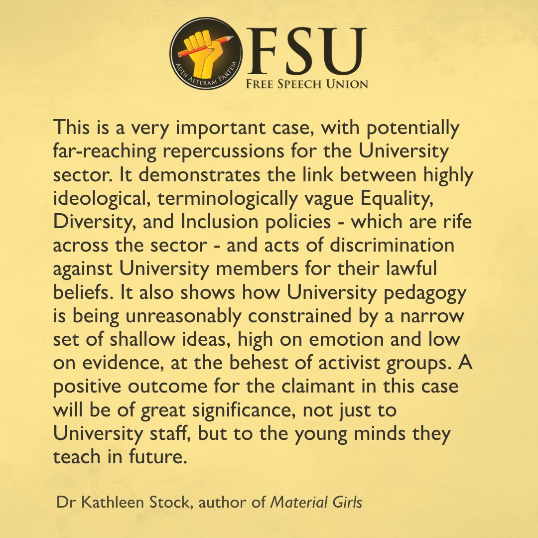 SpeechUnion's tweet image. Help Dr Almut Gadow stand against indoctrination and for academic freedom! In the words of @Docstockk, Dr Gadow's case has "potentially far reaching repercussions for the University sector". Please read, RT - and if you can, pledge your support below!

crowdjustice.com/case/almut-gad…