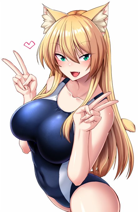 競泳水着でポーズをキメる猫耳お姉さん好き 