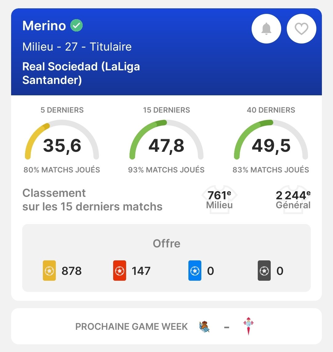 🚑 Mikel Merino ne s'est toujours pas entrainé avec le groupe et sera donc forfait pour cette journée.

Sorare : Le petit Turrientes (L15 de 31) aura une autre chance de briller au milieu.