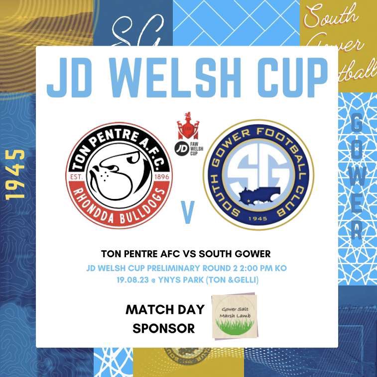 JD Welsh Cup - Prelim Round 2

Tomorrow we make the trip to South Wales Alliance Premier side <a href="/TonPentreFC/">Ton Pentre AFC</a> in the 2nd qualifying round of the JD Welsh Cup.

#uppagower #cupdays

Match Day Sponsor: Gower Salt Marsh Lamb 

<a href="/GowerLamb/">Gower Salt Marsh Lamb</a>
