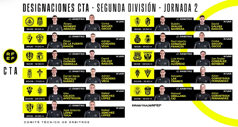 Designación de colegiados para la Jornada número 2 de <a href="/LaLiga/">LALIGA</a>