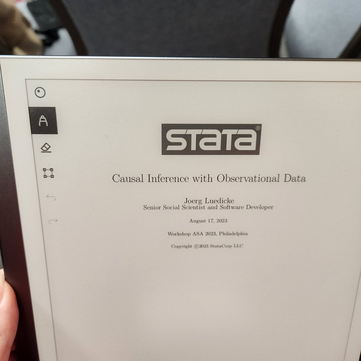 I got so caught up in everything yesterday I forgot to share these pictures! Yesterday I grabbed my #ASA2023 name tag and hit up <a href="/stata/">Stata</a> 's Causal Inference with Observational Data Course and then the #SSSP2023 reception!