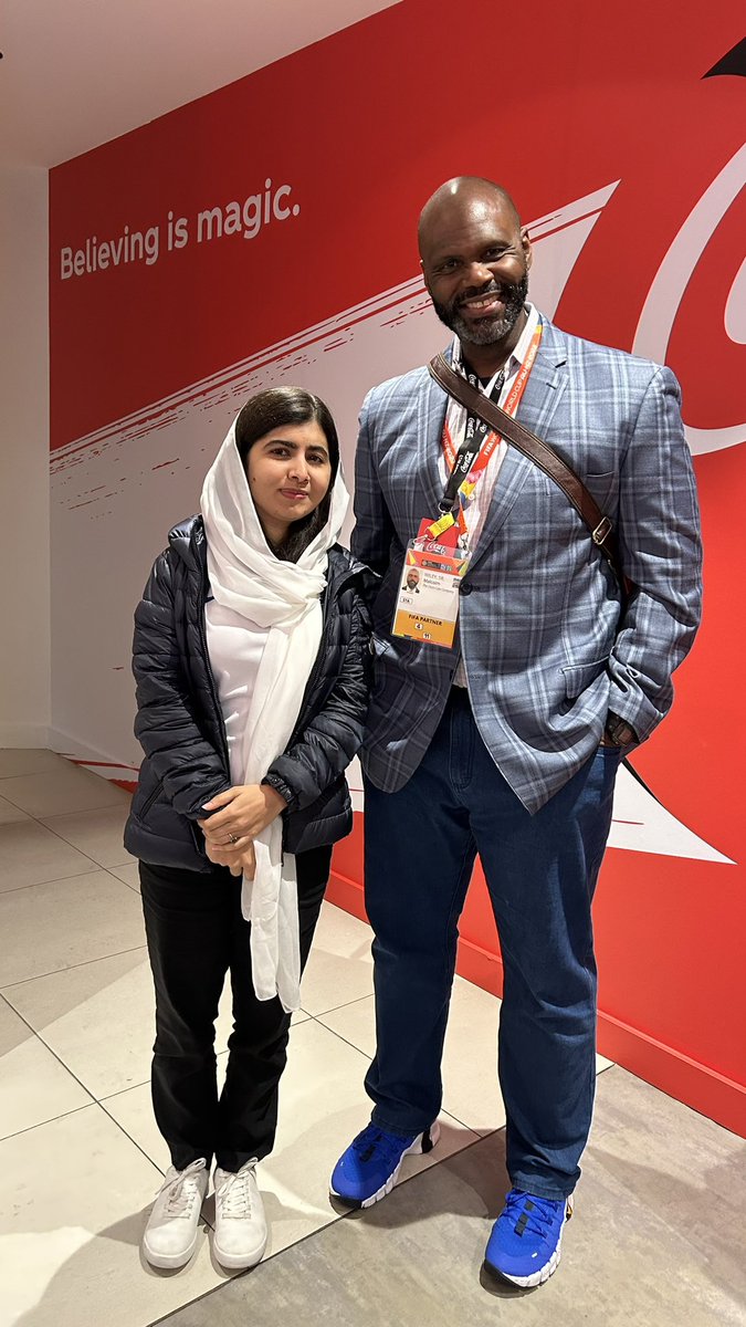 Malcolm D. Wiley,Sr. , ‘87 in Sydney, Australia at the FIFA Women’s World Cup with Nobel Prize winner Malala Yousafazi.