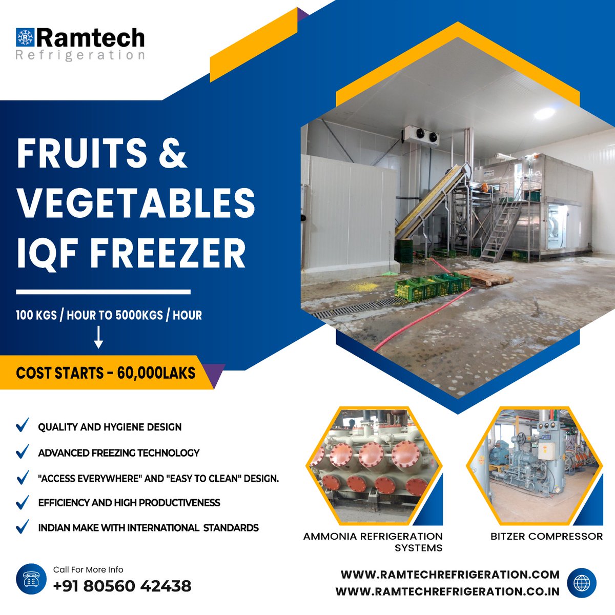 ramtechref's tweet image. Hi we are manufacturers of FRUITS AND VEGETABLES IQF LINE with AMMONIA/FREON REFRIGERATION SYSTEMS.
And also used BITZER COMPRESSOR..
If any Enquiry or Requirements please feel free to contact us at any time .
@8056042438