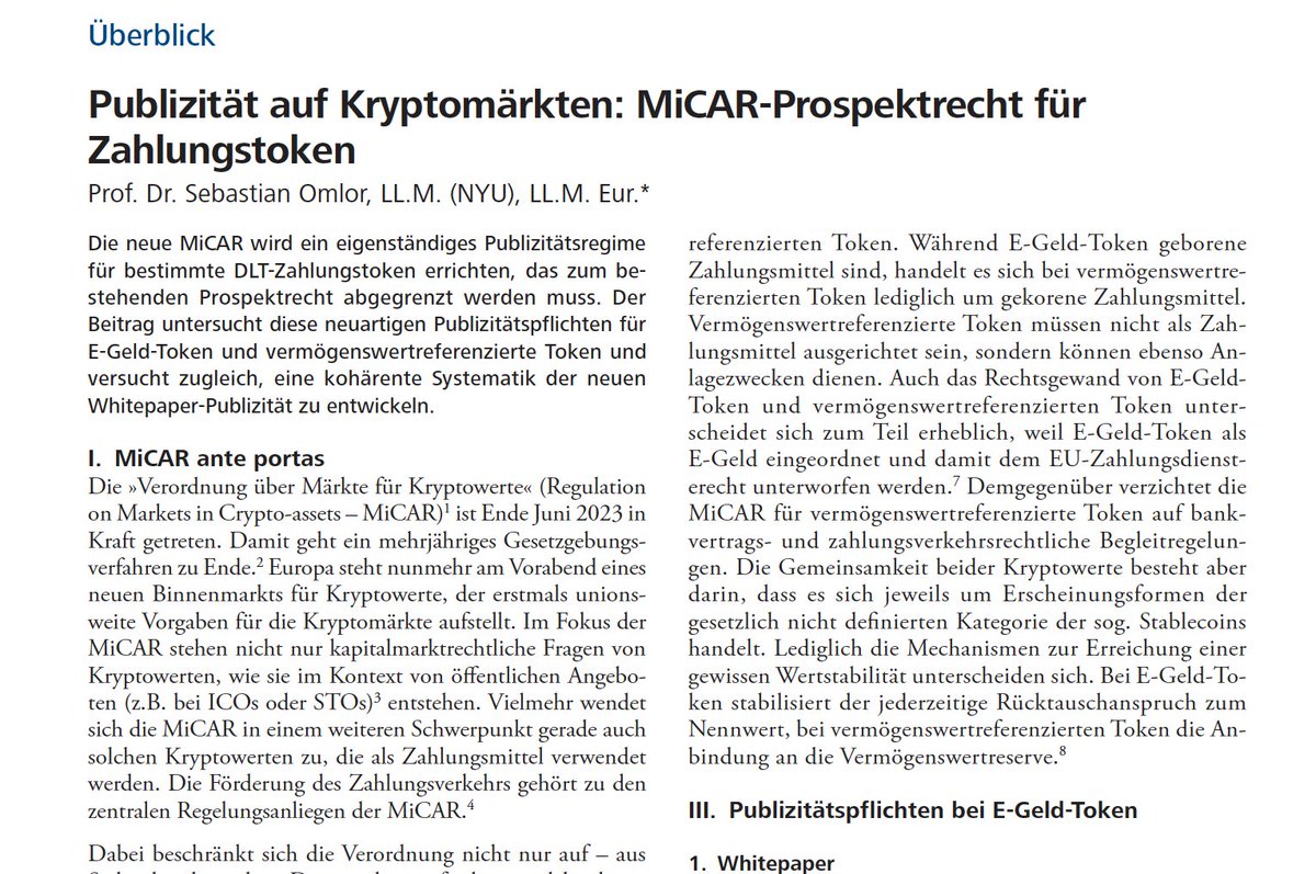the_omLAW's tweet photo. +++ Publizität auf #MiCAR-Kryptomärkten +++

Mein neuer Beitrag in Heft 4/2023 der #ZdiW erschienen.

#IRDirocks

@bundesblock @iwan_meier @irdi_Uni_MR https://t.co/DSwUU9KHzd