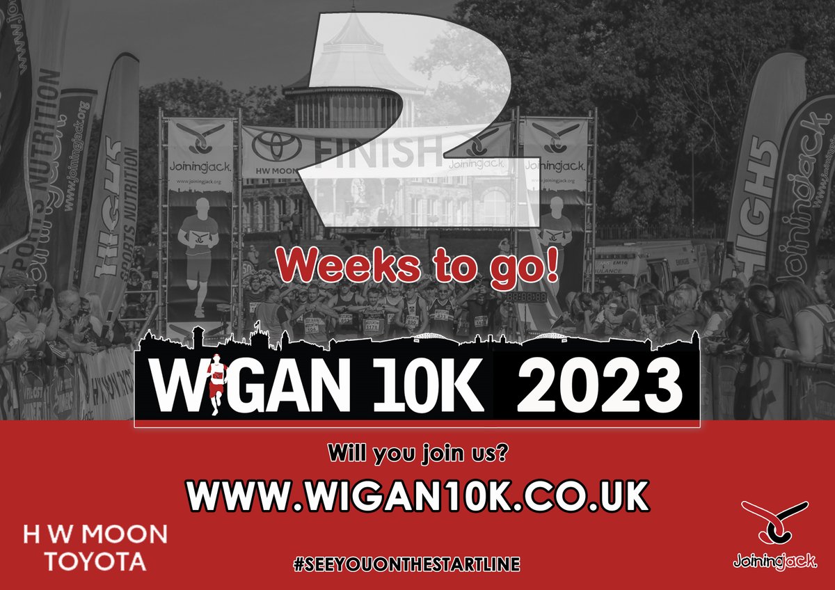 Where will you be in 2 weeks time? Join us for a #partyinthepark for the Epic 11th @HWMoonToyota @Wigan10K for @alljoinjack: wigan10k.co.uk @Bithells @wigan_travel @UncleJoesSweets @Wiganphysio @EnduranceStore @WiganCouncil @BewellW @visitwigan #seeyouonthestartline