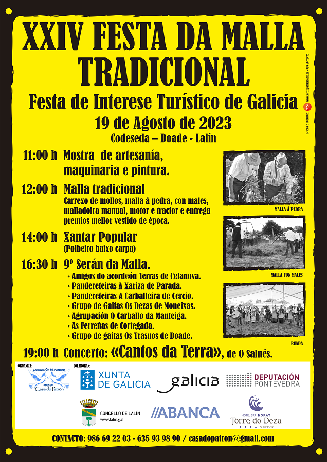 Este sábado XXIV Festa da Malla Tradicional de Doade <a href="/ConcellodeLalin/">Concello de Lalín</a>!

Unha Festa de Interese Turísitico de Galicia que mestura tradición, artesanía e historia arredor das labores da malla, parte fundamental do patrimonio inmaterial de #PontevedraProvincia

#OrixeRíasBaixas