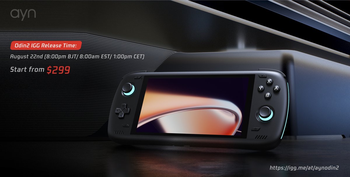 RetroGameCorps's tweet image. Odin2 pre-orders will start August 22nd, 8am EST.  igg.me/at/aynodin2

New info:
- Dec 2023 shipping (take with grain of salt!)
- WiFi 7 / BT 5.3
- Android 13
- fingerprint sensor, Hall sticks, analog triggers
- HDMI port and microSD card slot
- 8000mAh battery, 65W charger