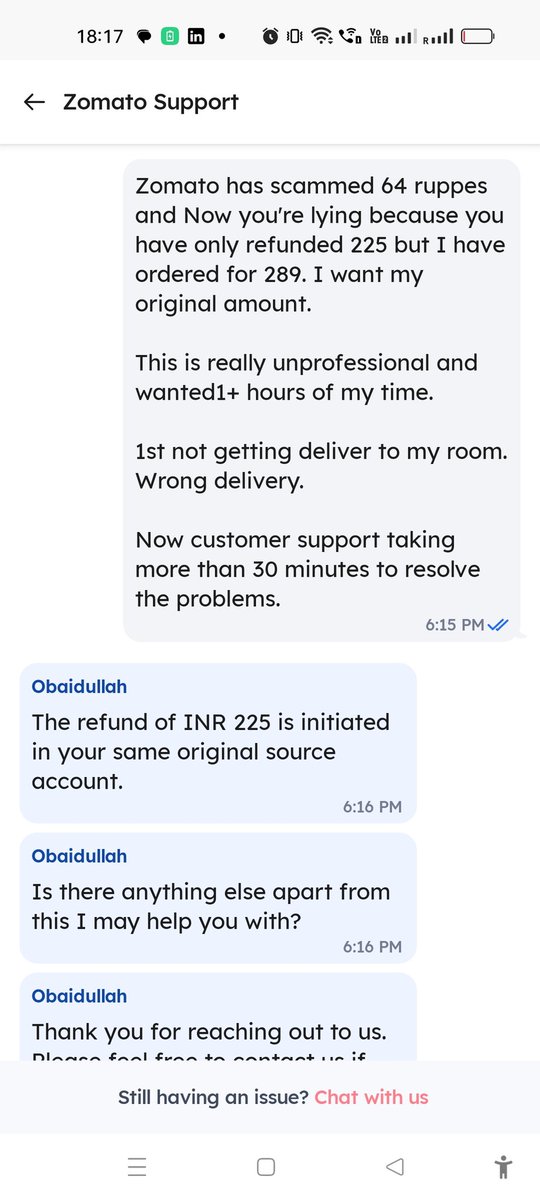 reset_vicky's tweet photo. Dear @zomato,

I had placed an order from @BurgerKing.
I got the wrong delivery so I requested @zomatocare  for sending order or original source refund.

After 20minutes support agreed to it but I found that I got SCAMMED. 

I have requested again and again but team didn't help. https://t.co/8U2zjLqnPD