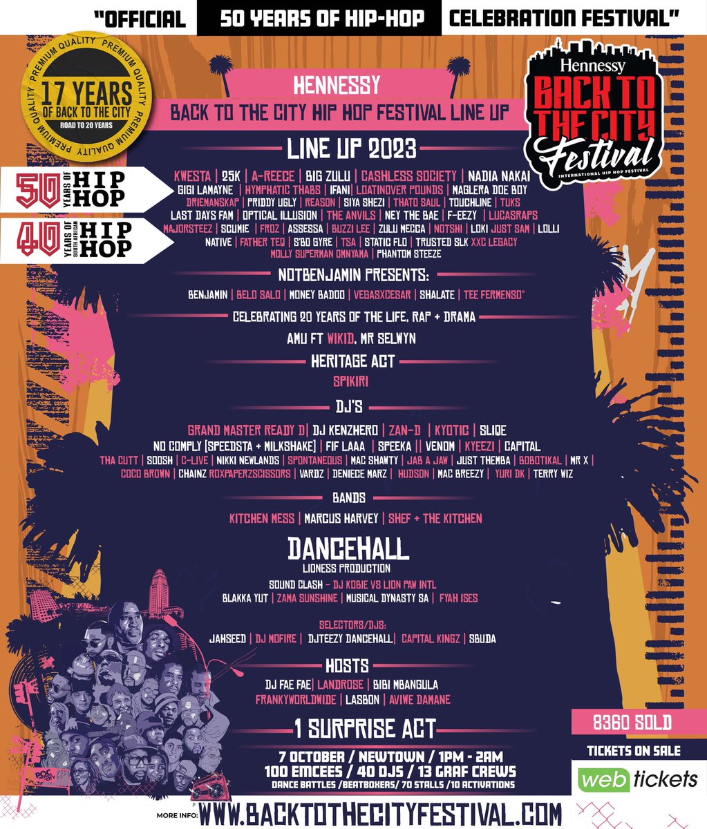 rashid_kay's tweet photo. #BTTC2023 LINEUP📣
The moment you’ve been waiting for is finally here.
Here’s the 17th Annual BackTo The City Festival lineup.
#17YearsOfBTTC #50YearsOfHipHop #40YearsOfSAHipHop #BTTCxHennessy
TICKETS: https://t.co/jBDbpvM39K
Congratulations to everyone who made it.
International Acts to be announced.
50 Years of Hip Hop! 40 Years of S.A Hip Hop!