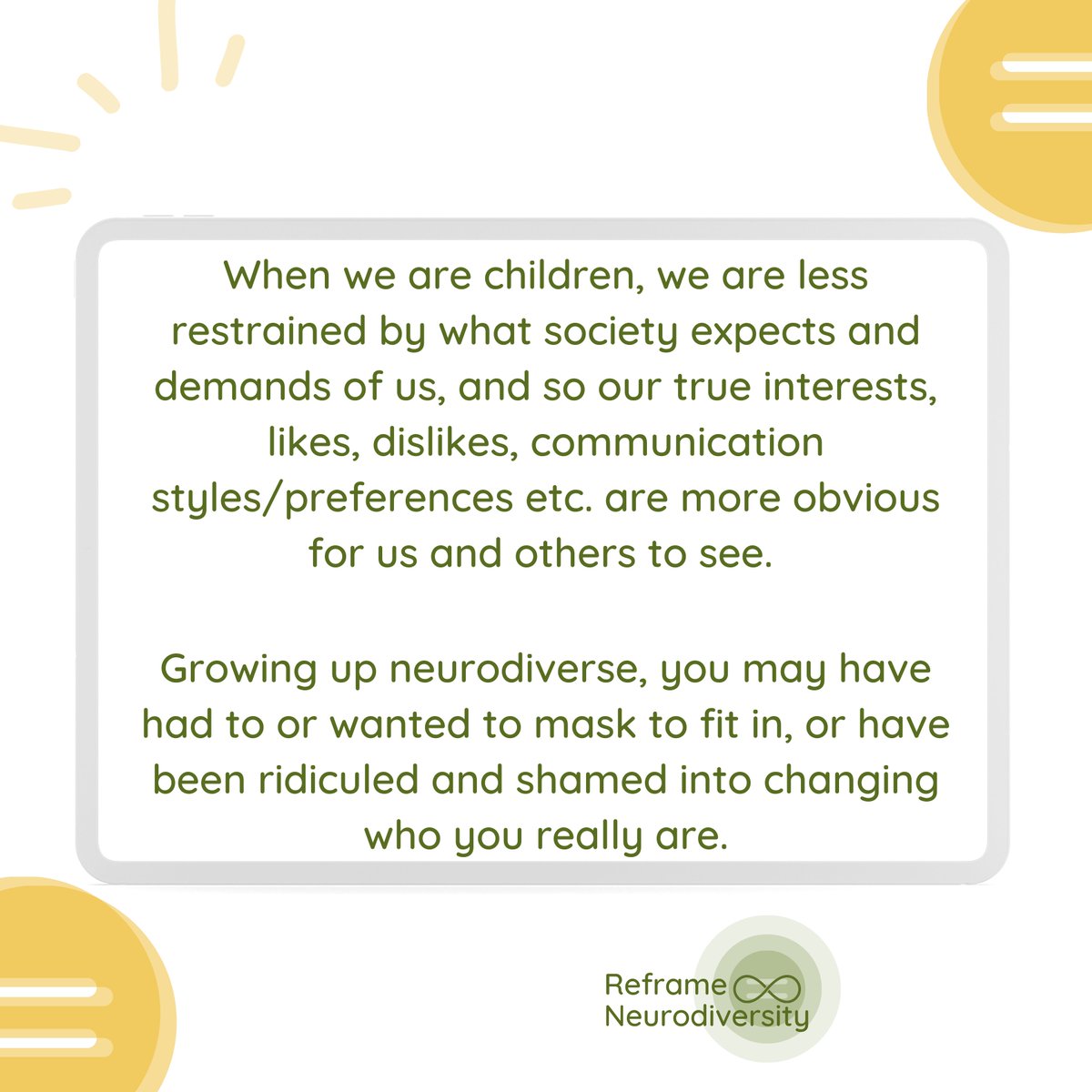 ReframeND's tweet image. Being a grown up doesn&apos;t have to be boring 🎨 💃 🎤 🌻

When we are children, we are less restrained by what society expects and demands of us, and so our true interests, likes, dislikes, communication styles/preferences etc. are more obvious for you and others to see. Growin ...