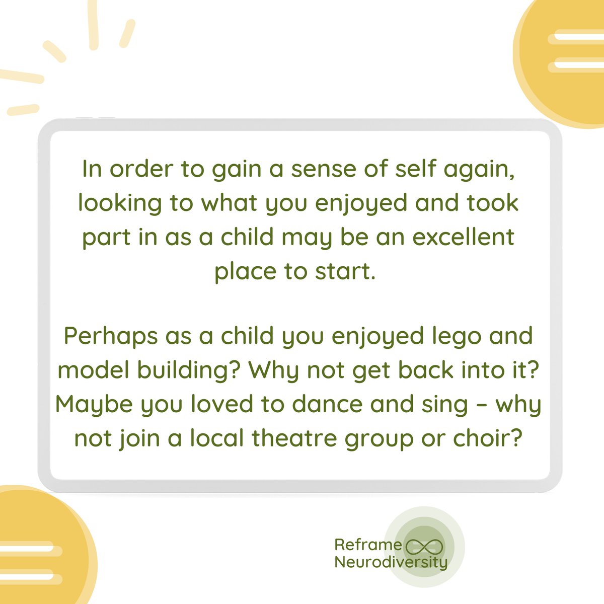 ReframeND's tweet image. Being a grown up doesn&apos;t have to be boring 🎨 💃 🎤 🌻

When we are children, we are less restrained by what society expects and demands of us, and so our true interests, likes, dislikes, communication styles/preferences etc. are more obvious for you and others to see. Growin ...