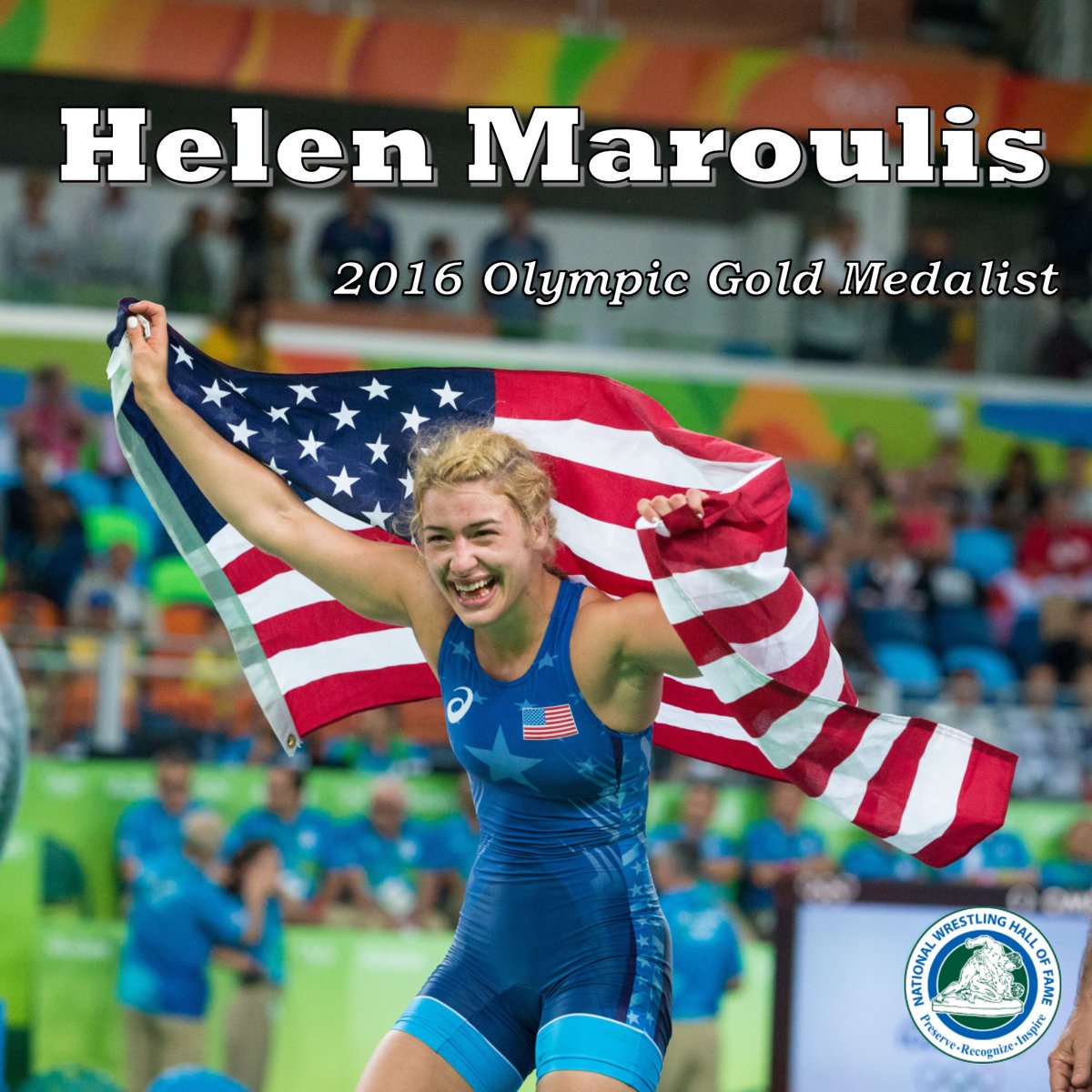 NWHOF's tweet photo. On August 18, 2016, @helen_maroulis became first American woman to win gold medal in wrestling in Olympics

Bronze medal in 2020 to become the first American female wrestler with 2 Olympic medals

First female to have portrait in our Gold Medalists gallery https://t.co/aWR5kV0Sfj