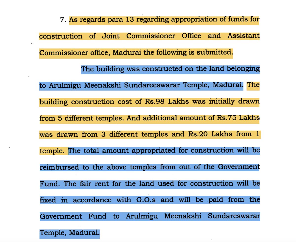 trramesh's tweet photo. After I exposed before Hon'ble Division Bench of MHC the criminal appropriation of Hindu Temple funds by @tnhrcedept officials , the Dept yesterday filed a reply saying that they will "return" Crores of Rupees taken for illegal construction Dept offices in Temple lands.  1/3 https://t.co/AlJumT9OyI