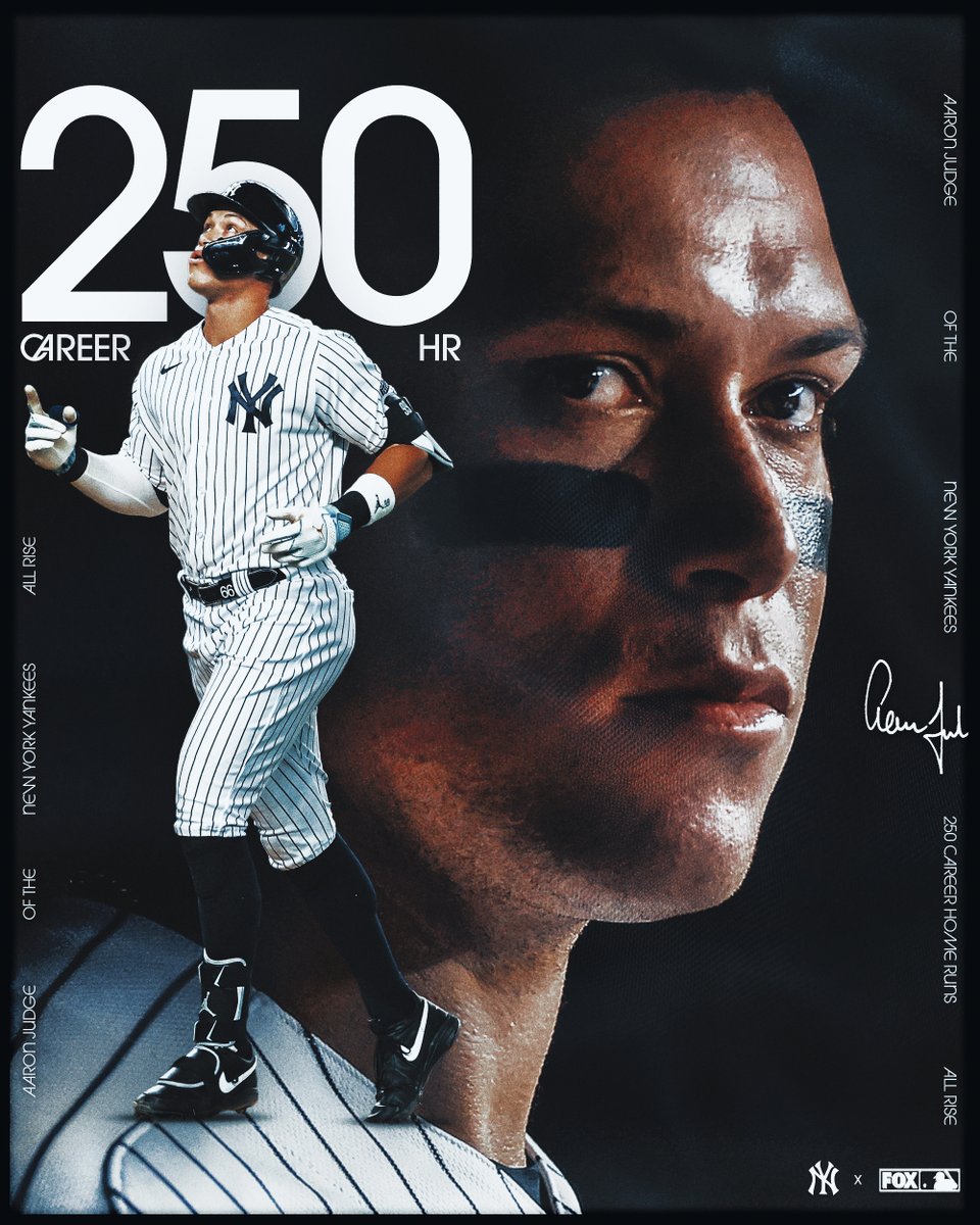 MLBONFOX's tweet photo. 🗣️ ALL RISE

250 CAREER HOME RUNS FOR AARON JUDGE https://t.co/hEyMkAhH2e