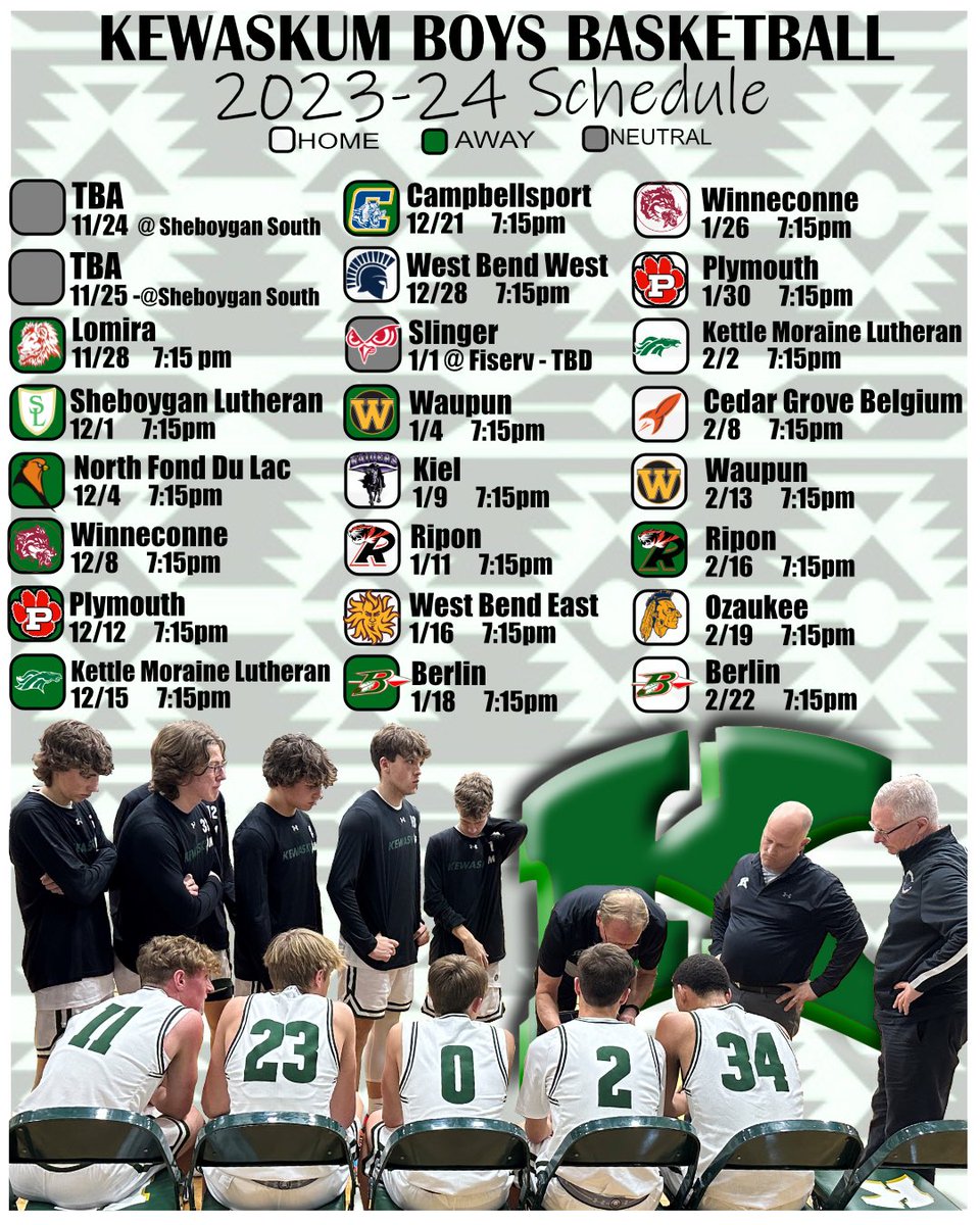 KewaskumBB's tweet photo. Schedule is out!! Mark your calendars!
@WisBBYearbook @Elliot23Kemp @ZachBehn @KHSPride https://t.co/it643tGQ15