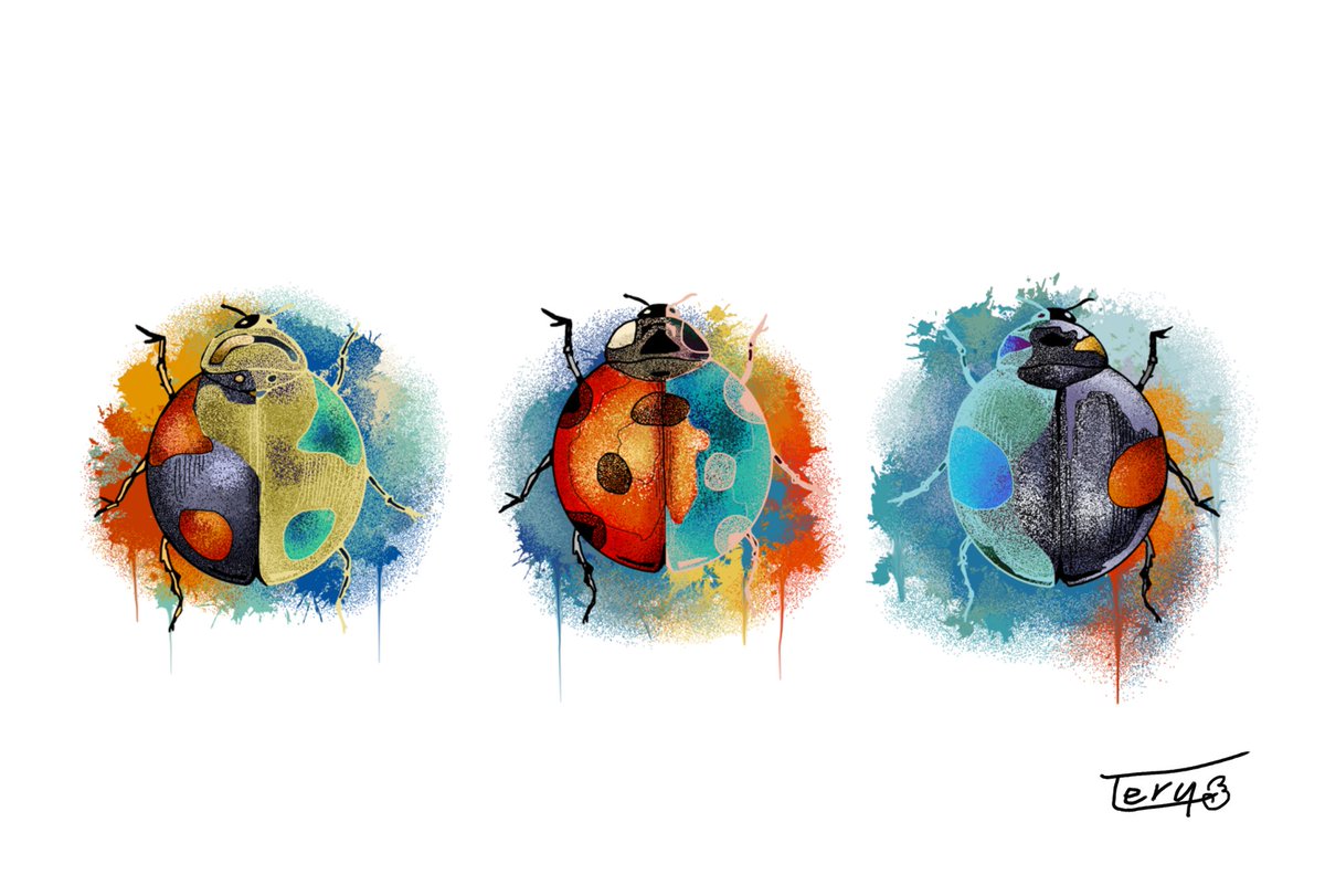 🐞カラフルに描いてみました

好きな昆虫何？って聞かれたら色々ありますが、やっぱりてんとう虫かなぁ

#イラスト好きさんと繋がりたい 
＃昆虫絵