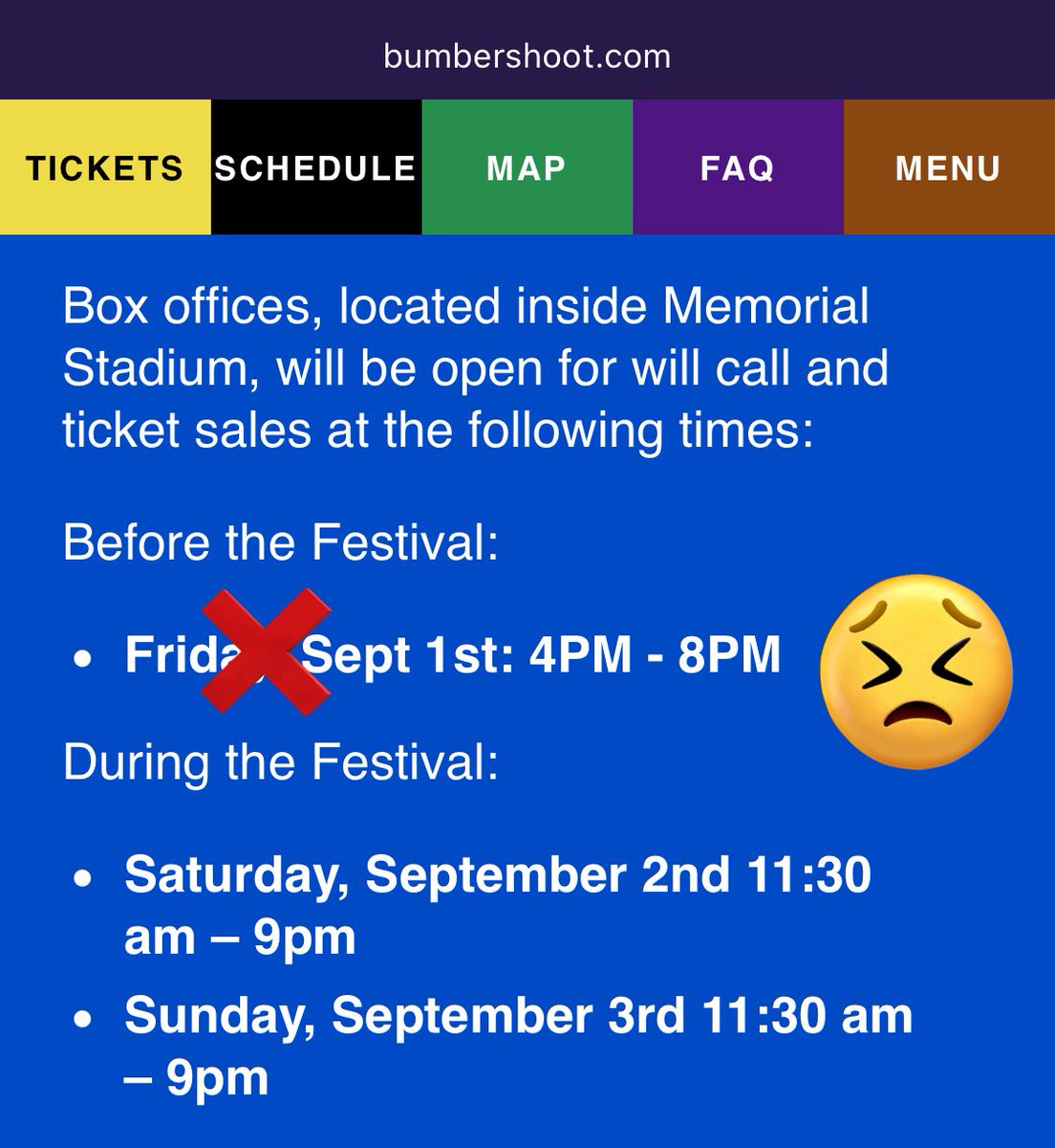 KMaciag's tweet photo. @bumbershoot2023 FYI the box office is apparently NOT open 4-8p today, Fri 9/1/23. In case that saves anyone a trip. https://t.co/gfxwUjB9gS