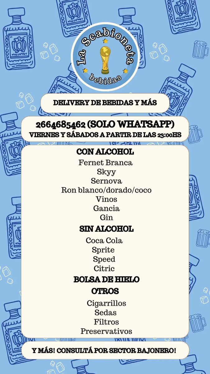 bernavizzioli's tweet photo. Hola, estamos haciendo delivery de bebidas y más, nos ayudas un montón compartiendo o con un fav 💪🏼, desde las 23 hs (CIUDAD DE SAN LUIS) gracias ❤️🍹🍻🍫. https://t.co/ZuIfTRmoKd