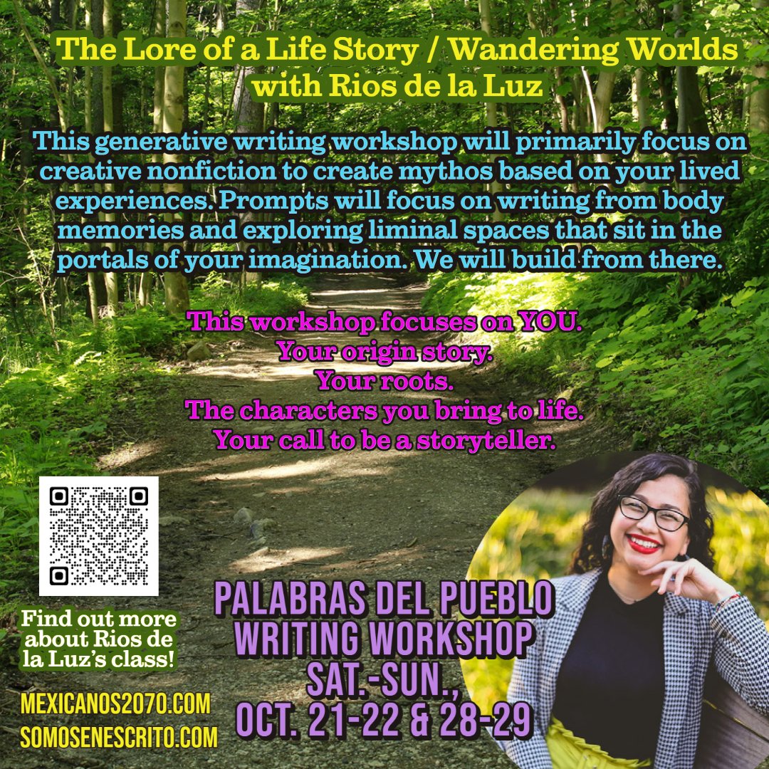 Somosenescrito's tweet photo. Apply to join "The Lore of a Life Story/Wandering Worlds" writing workshop class with Rios de la Luz:
https://t.co/BQZvBhzvk9
#WritingWorkshop #generativewritingclass #tellyouroriginstory #BreakingTraditions #liminalspaces #Lineage #birthandrebirth #creativenonfiction https://t.co/pZaVRRmjxI
