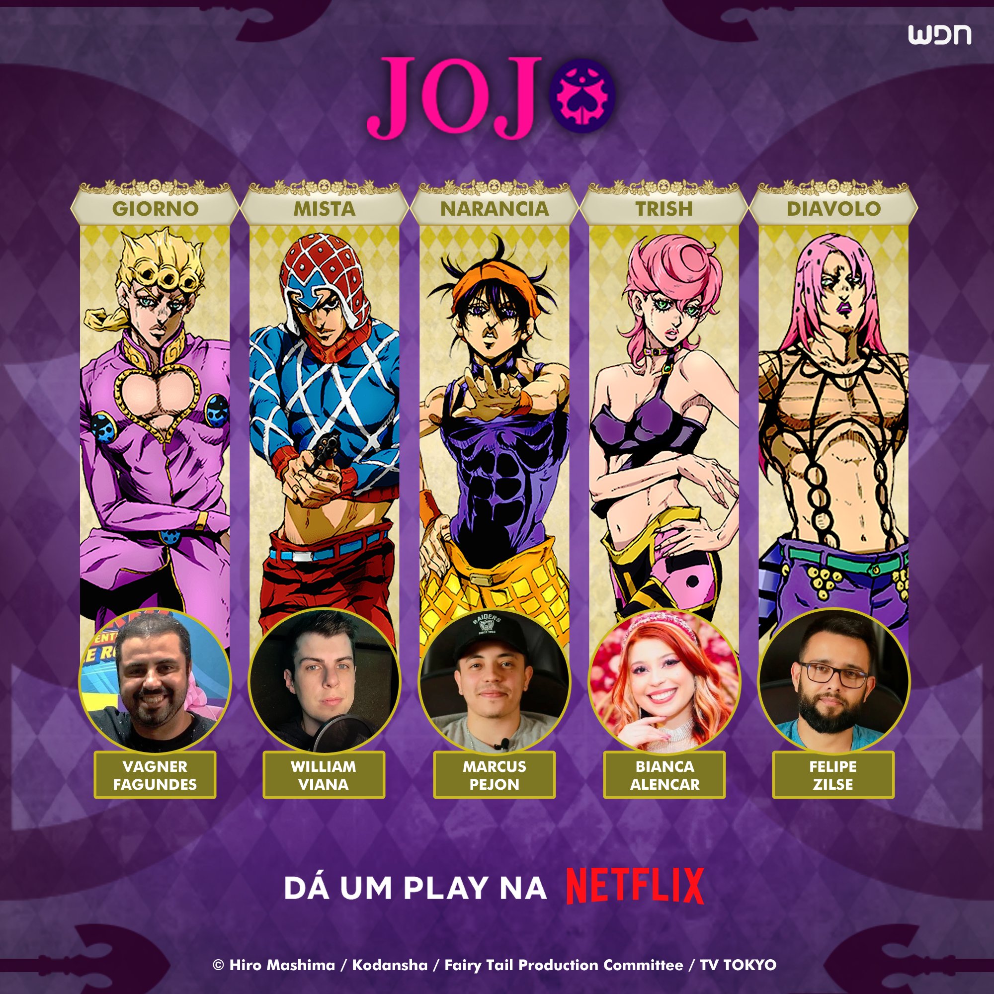 Elenco de dublagem para Jojo s Bizarre Adventure inclui Guilherme